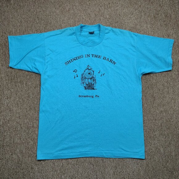 Vintage SHINDIG IN THE BARN T-Shirt Men XL Blue Single Stitch Train Strasburg PA - Picture 1 of 10